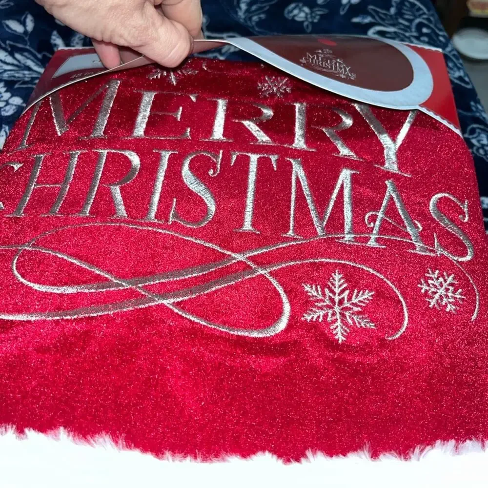 NEW! Holiday Time Burgundy Velvet Merry Christmas Tree Skirt, 48